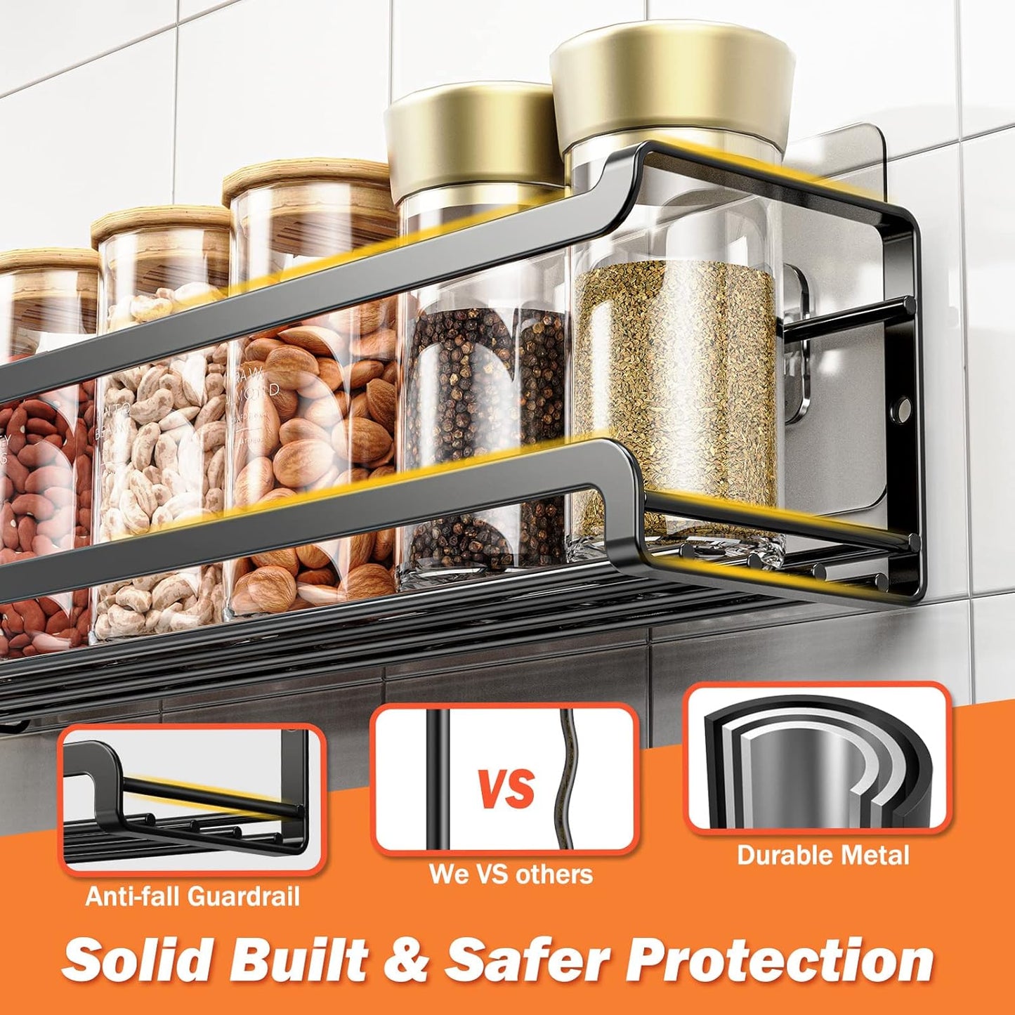Spice Rack wall mounted 2 Pack, Space-Saving Spice Organizer for Spice Jars and Seasonings,Screw or