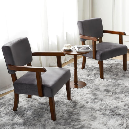 Accent Chair Set of 2 with Table, Living Room Chairs with VelvetSoft Seat and Armrests for Living