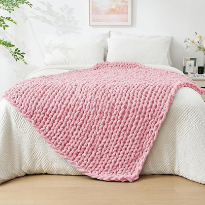 Bigacogo Chunky Knit Throw Blanket for Couch, 40x60 inches, 100% Hand Knitted with Thick Jumbo