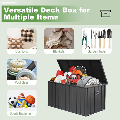 Domi 160 Gallon Deck Box, Outdoor Metal Lockable Storage Cabinet, Waterproof Steel Outdoor Bench