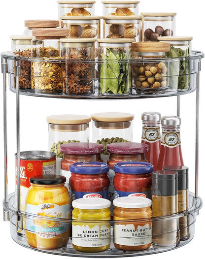 LAMU 12 inch 2 Tier Lazy Susan Turntable Organizer Rotating Spice Rack Organization for Cabinet