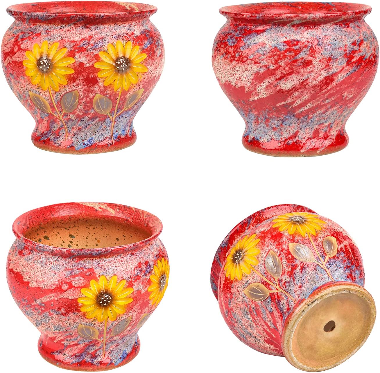 Sungmor Ceramic Hand Painted Succulent Flower Pots, 9 Inch Large Pottery Pots for Indoor Outdoor