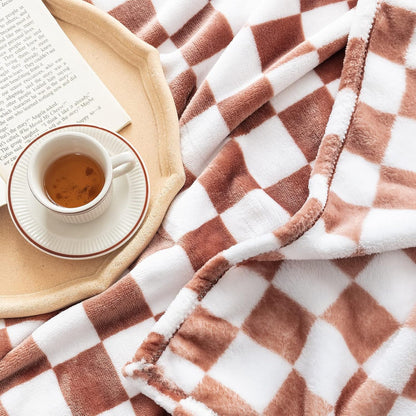 LOMAO Throw Blankets Flannel Blanket with Checkerboard Grid Pattern Soft Throw Blanket for Couch
