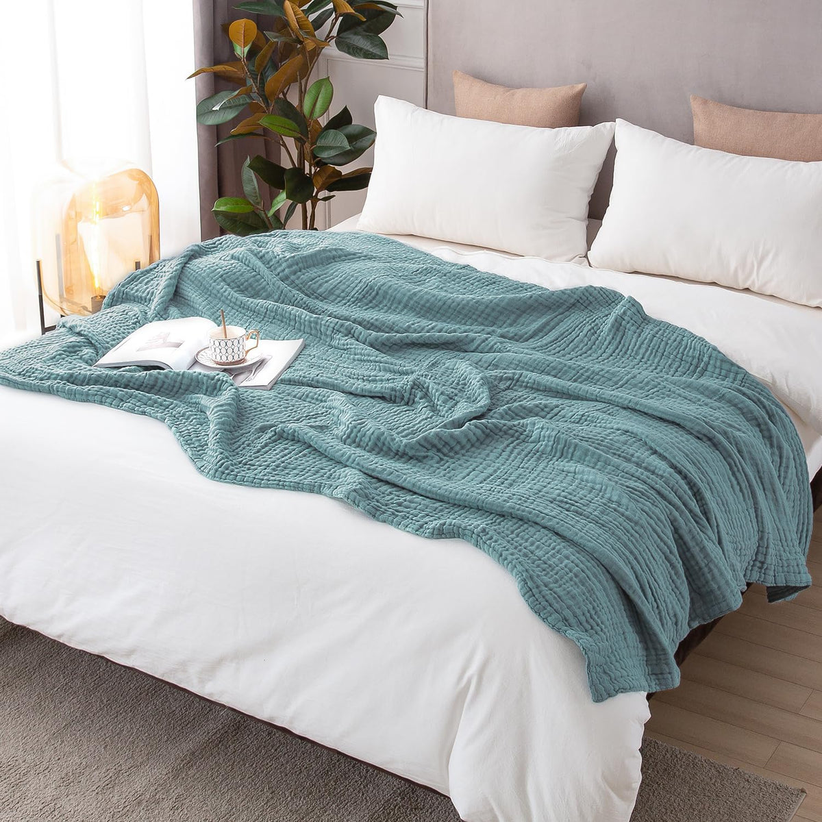 EMME Cotton Muslin Blanket King Size - Soft, Breathable Layering Bedspread Blanket, 108"x90", All