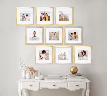 Sheffield Home 9 Piece Gallery Wall Frame Set, 12x12 in. Matted to 8x8 in. (Gold)
