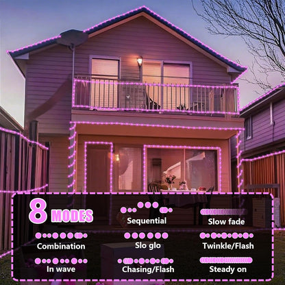 YEGUO Pink Solar Rope Lights Outdoor Waterproof, 2 Packs Each 33ft 100 LED String Lights for