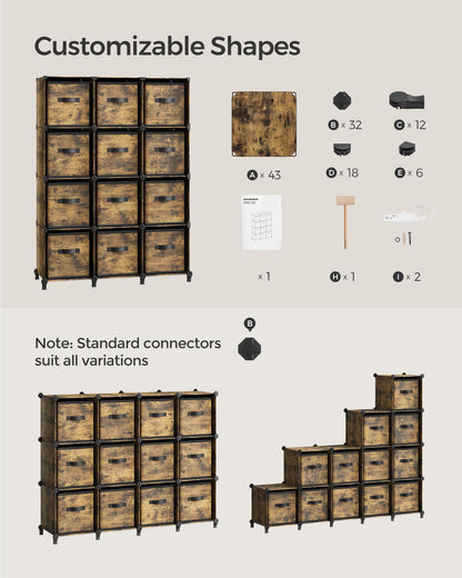SONGMICS Cube Storage Organizer with Storage Boxes, Set of 12-Cube Organizer, 12 Collapsible
