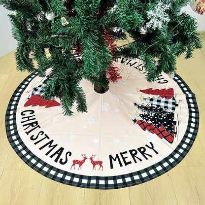 Christmas Tree Skirt 48 Inches Black White Buffalo Plaid Xmas Tree Skirt with Snowflake Merry
