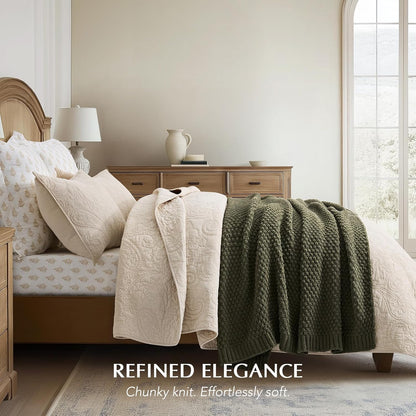 Chunky Chenille Knit Throw Blanket for Couch, Soft Luxurious Moss Stitch Blankets for Bed, Cozy