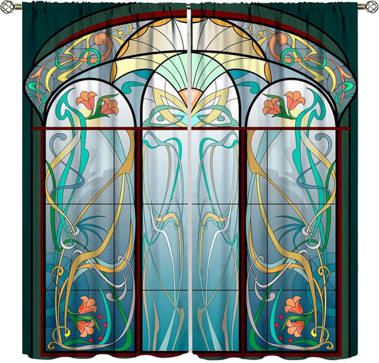 Stained Glass Curtains, Retro Mid Century Boho Abstract Art Home Decor Drapes for Bedroom Living