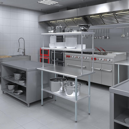 AmGood Stainless Steel Double-Tier Shelf | Work Table Overshelf | NSF Certified | Fits Over Tables
