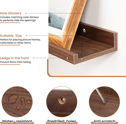 Fun Memories Picture Ledge Shelves Set of 2, 24 Inch Rustic Wall Mounted Floating Shelves with Lip