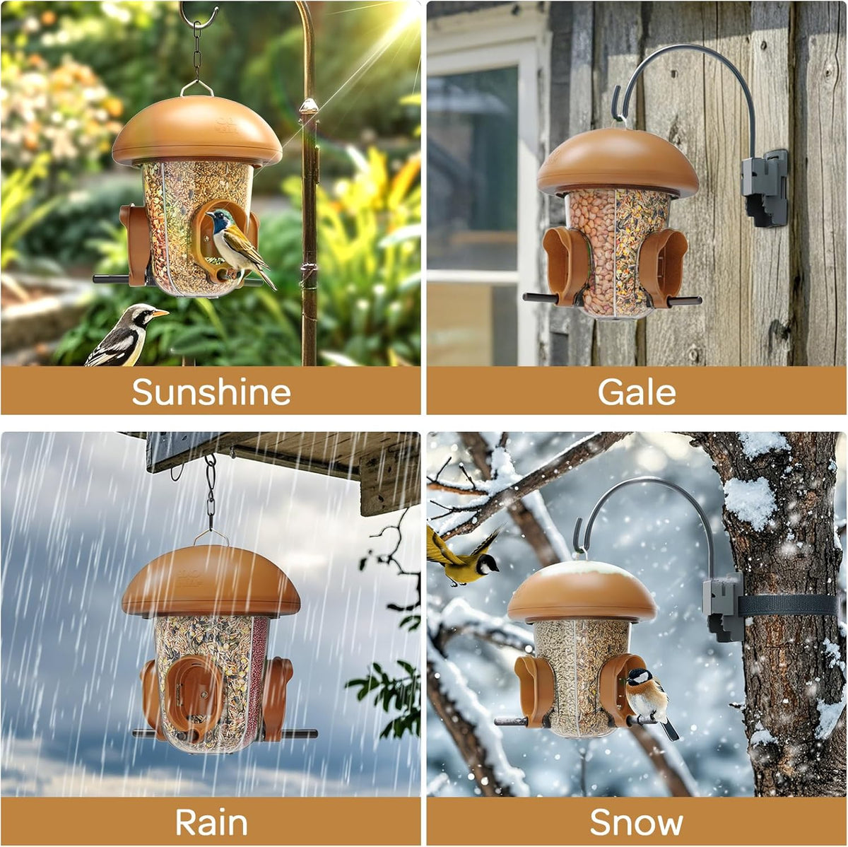 LONA Bird Feeders for Outdoors Hanging – 3 Separate Compartments, 3 Feeding Ports, Weatherproof