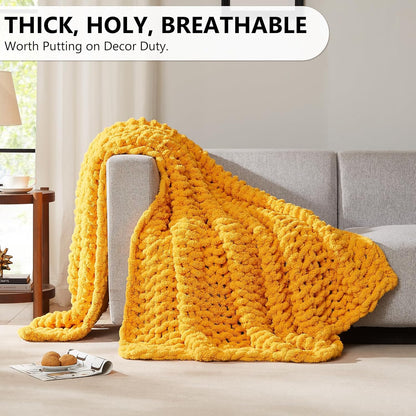 L'AGRATY Chunky Knit Blanket Throw: 80''x90'' Chenille Chunky Knitted Throw Blanket for Bed Couch