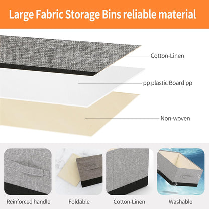Linen Folding Storage Bins, 3 Pack Large Storage Baskets, Washable, Clothing Storage Bins with