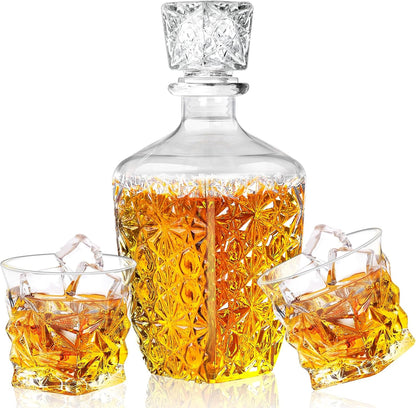Whiskey Decanter Set,Liquor Decanter Set with 2 Glasses,Decanter set for Men,Decanter for