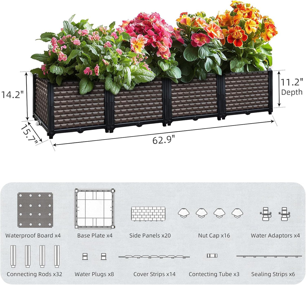 Large Planters for Outdoor Plants 14" Tall Planter Box, Raised Beds for Gardening Self Watering