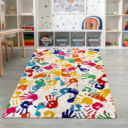 STARUIA Handprints and Footprints Large Kids Rug 5'x7', Washable Colorful Area Rug for Nursery