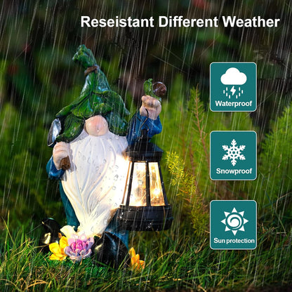 Solar Gnome Garden Figurine Yard Lights with Solar Lights Lantern & Shovel - Outdoor Yard Art Lawn