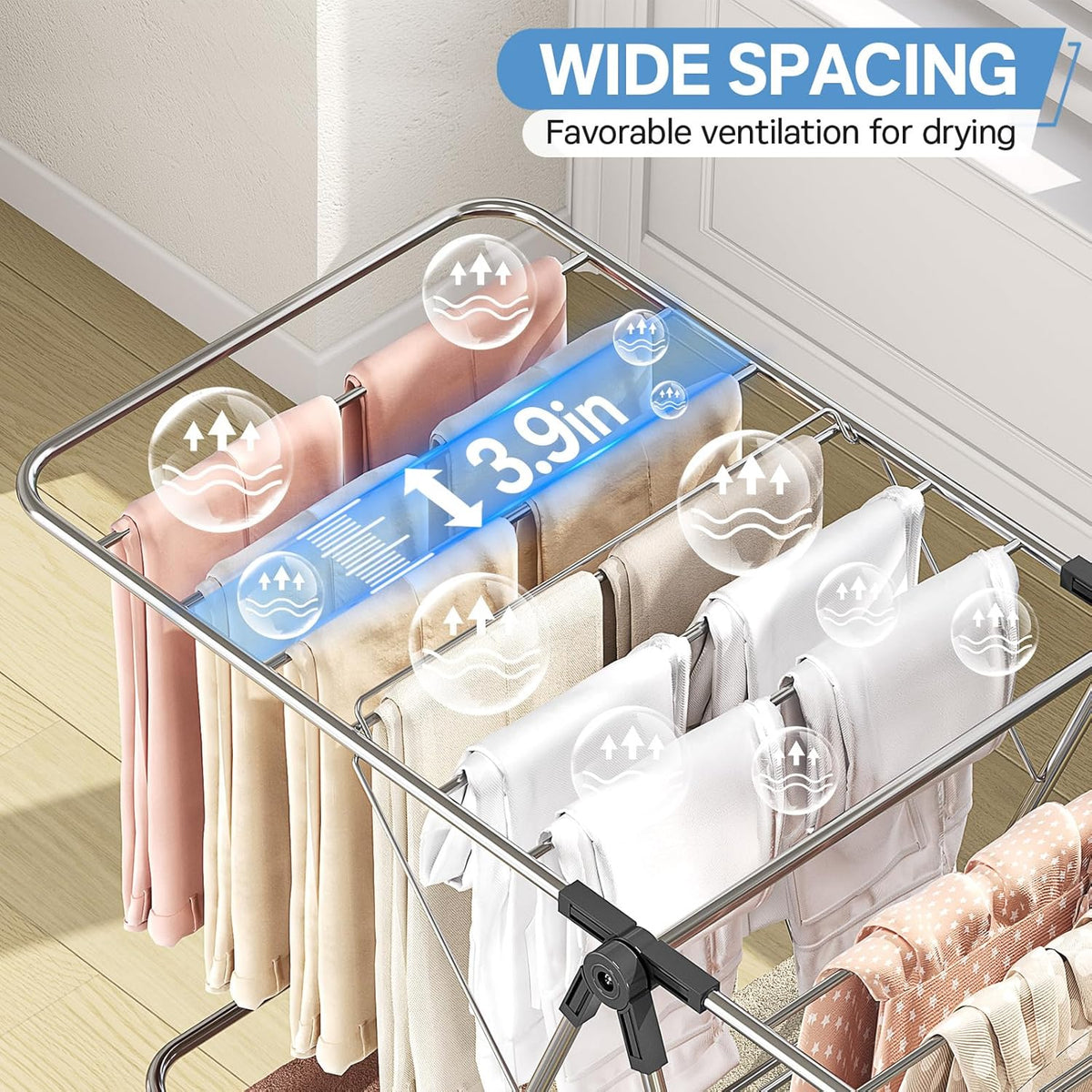 APEXCHASER Clothes Drying Rack with 4 Wings, Drying Rack Clothing with Height-Adjustable, Foldable