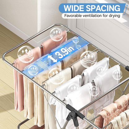 APEXCHASER Clothes Drying Rack with 4 Wings, Drying Rack Clothing with Height-Adjustable, Foldable