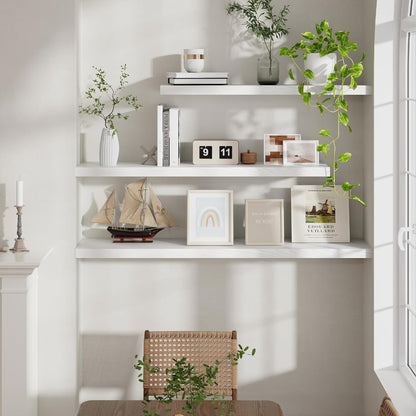 Fun Memories Floating Shelves 48 Inch Set of 2, White 48 x 9 Wall Shelves for Home Decor Storage