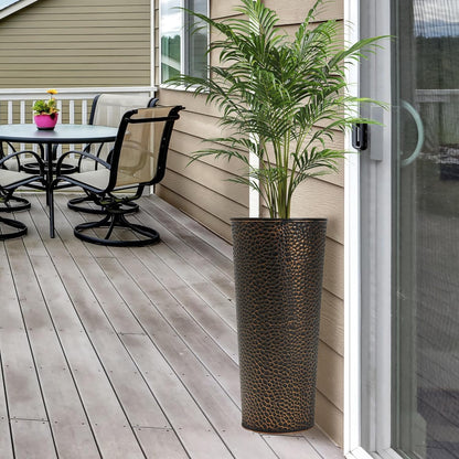Worth Garden 2-Pack 28" H. Metal Planters with 2X Inside Pots - Hand-Hammered Texture Tall Narrow