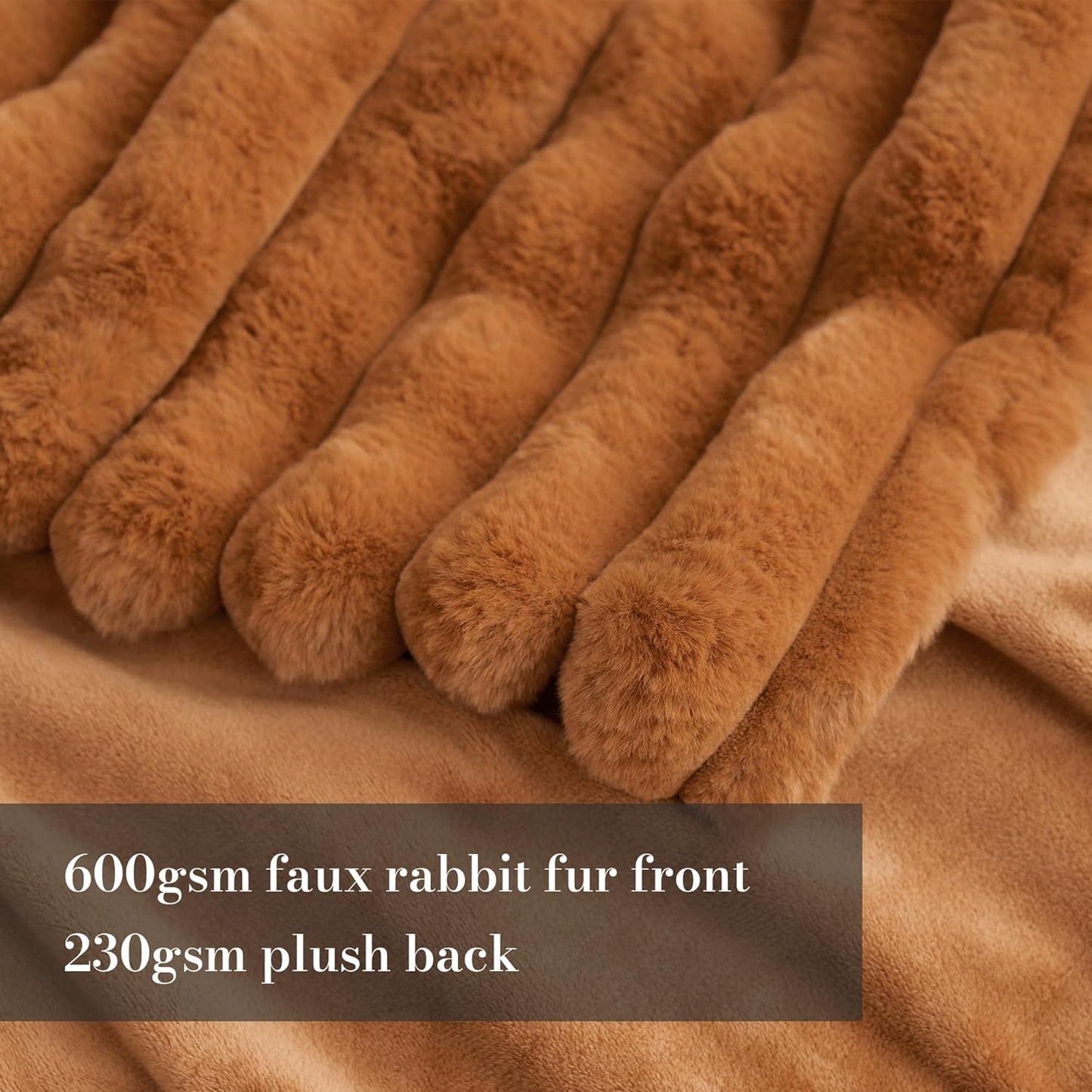Amélie Home Faux Fur Throw Blanket for Couch, Cozy Fuzzy Fluffy Fur Luxurious Soft Striped Plush