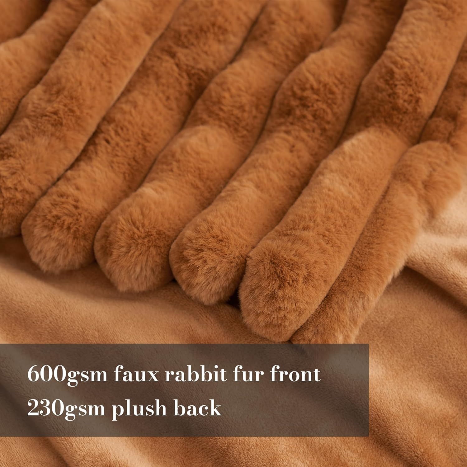 Amélie Home Faux Fur Throw Blanket for Couch, Cozy Fuzzy Fluffy Fur Luxurious Soft Striped Plush
