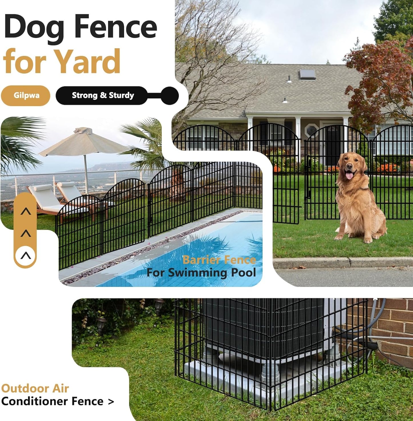 10 Panels Decorative Garden Fence with Lock, 40in (H) X 21.92ft (L) No Dig Dog Fences Outdoor for
