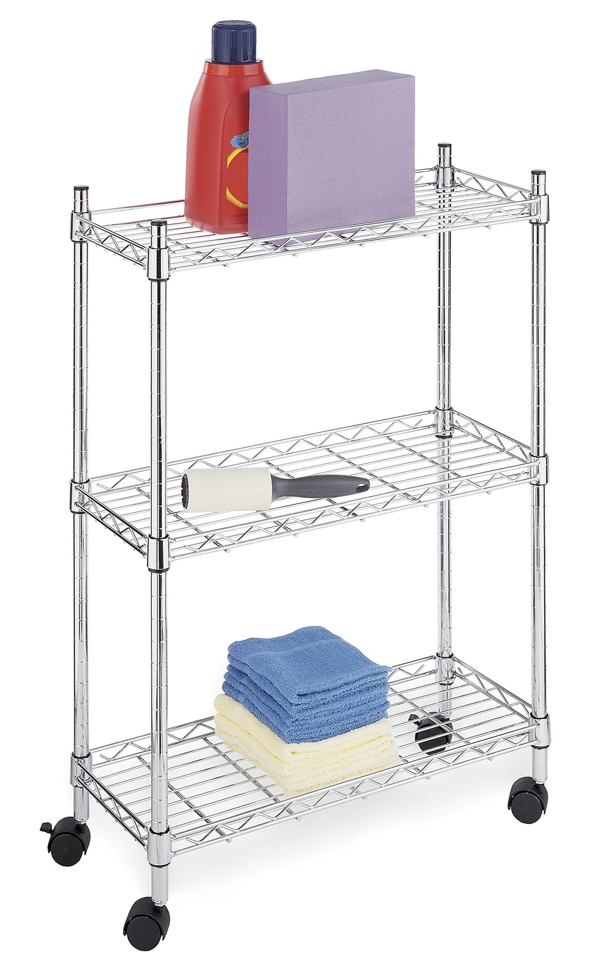 Whitmor 3 Tier Shelving Unit, Metal Storage Shelves, Adjustable Heavy Duty Shelf with Wheels , 400
