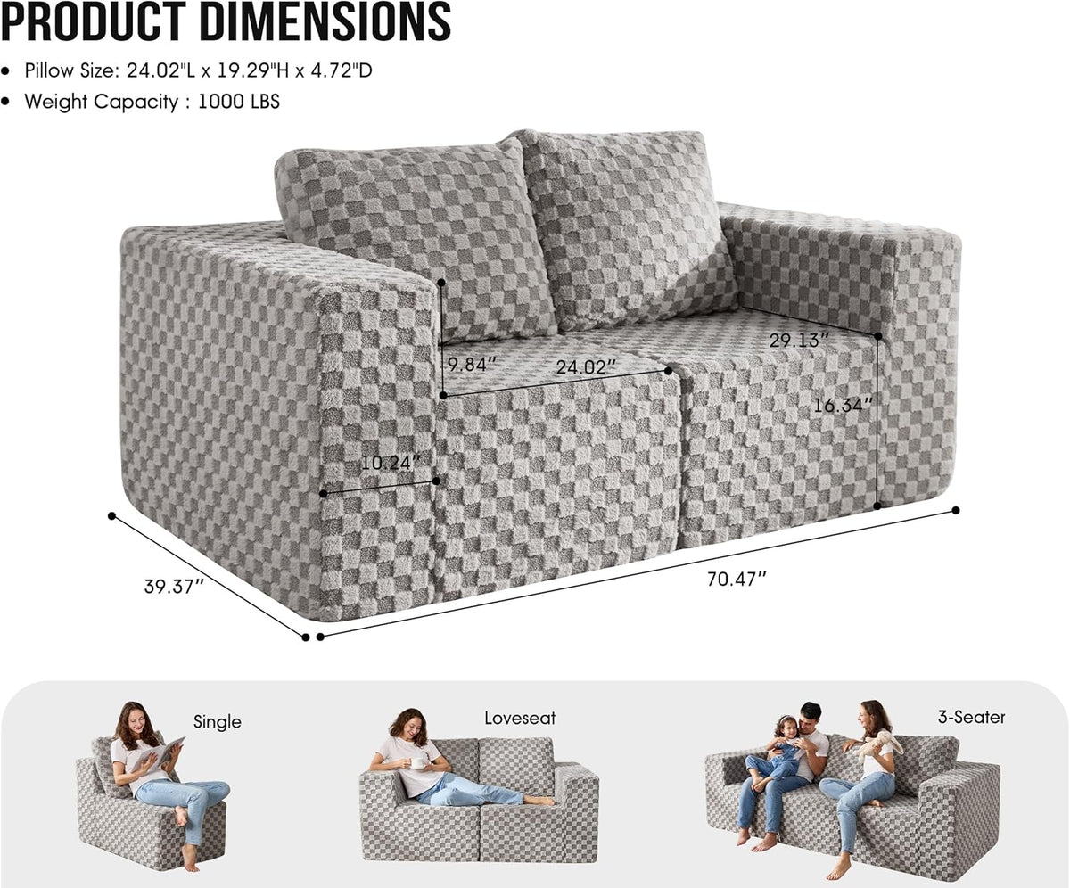 Modular Sectional Sofa 2 Seater Loveseat Modular Couch with Deep Seat Memory Foam Cloud Chair with