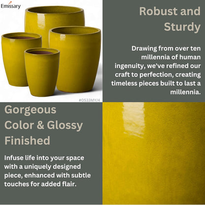 Emissary Home and Garden Bullet 11.5 in. Mustard Yellow Ceramic Round Planter (11.5 in. L x 11.5