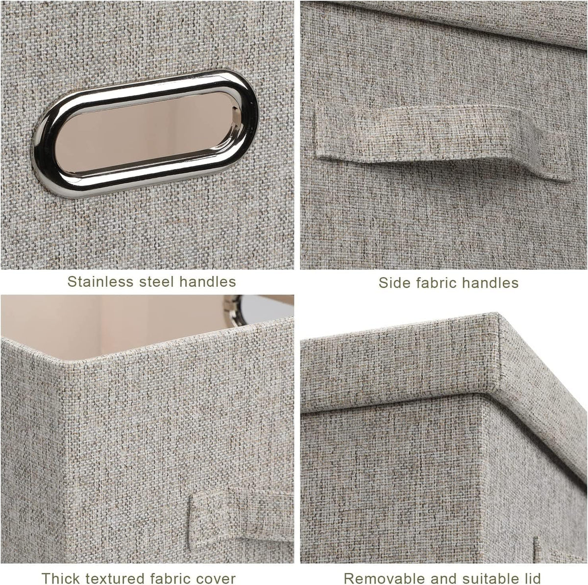 Medium 15" 21 Quart Collapsible Stackable Storage Bins with Lids, 5 Packs Beige Foldable Fabric