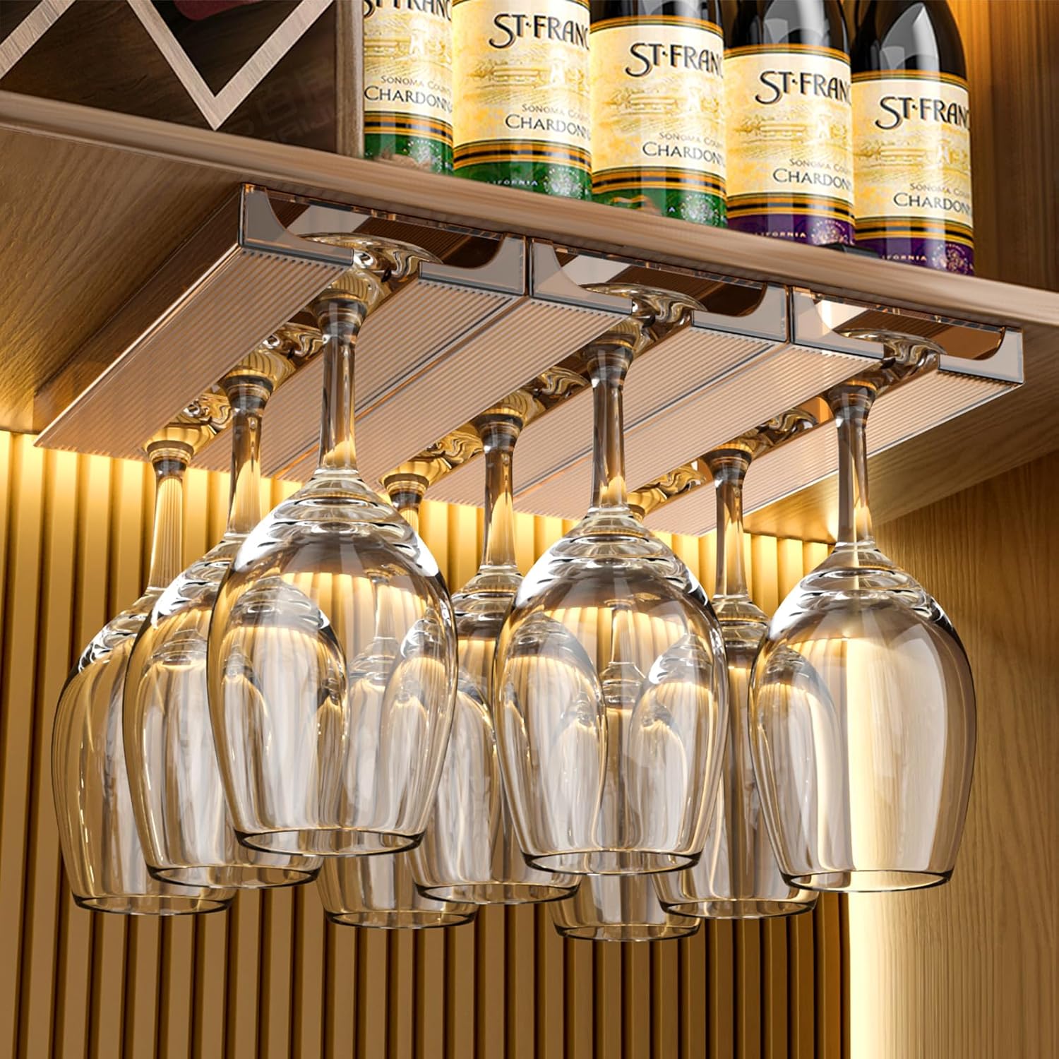 4 Pcs Wine Glass Holder Under Cabinet,Plastic Stemware Rack Punch-free Hanger Under Counter for