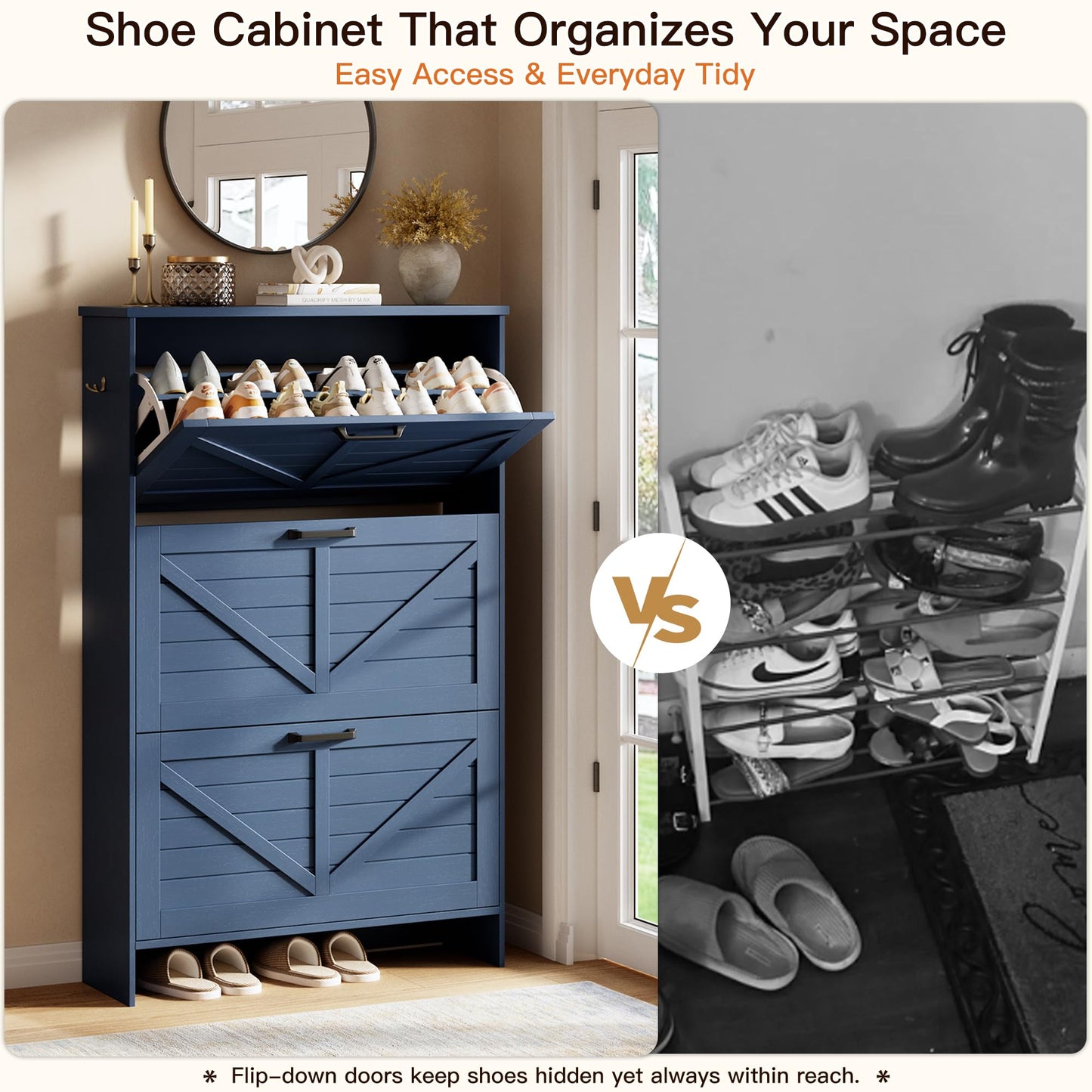 Nicetree Shoe Cabinet for Entryway, 3 Flip Drawers Shoe Storage Cabinet with 3-Tier Adjustable