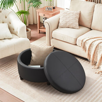 30-Inch Round Storage Ottoman, Modern Ottoman Coffee Table with Removable Top for Living Room