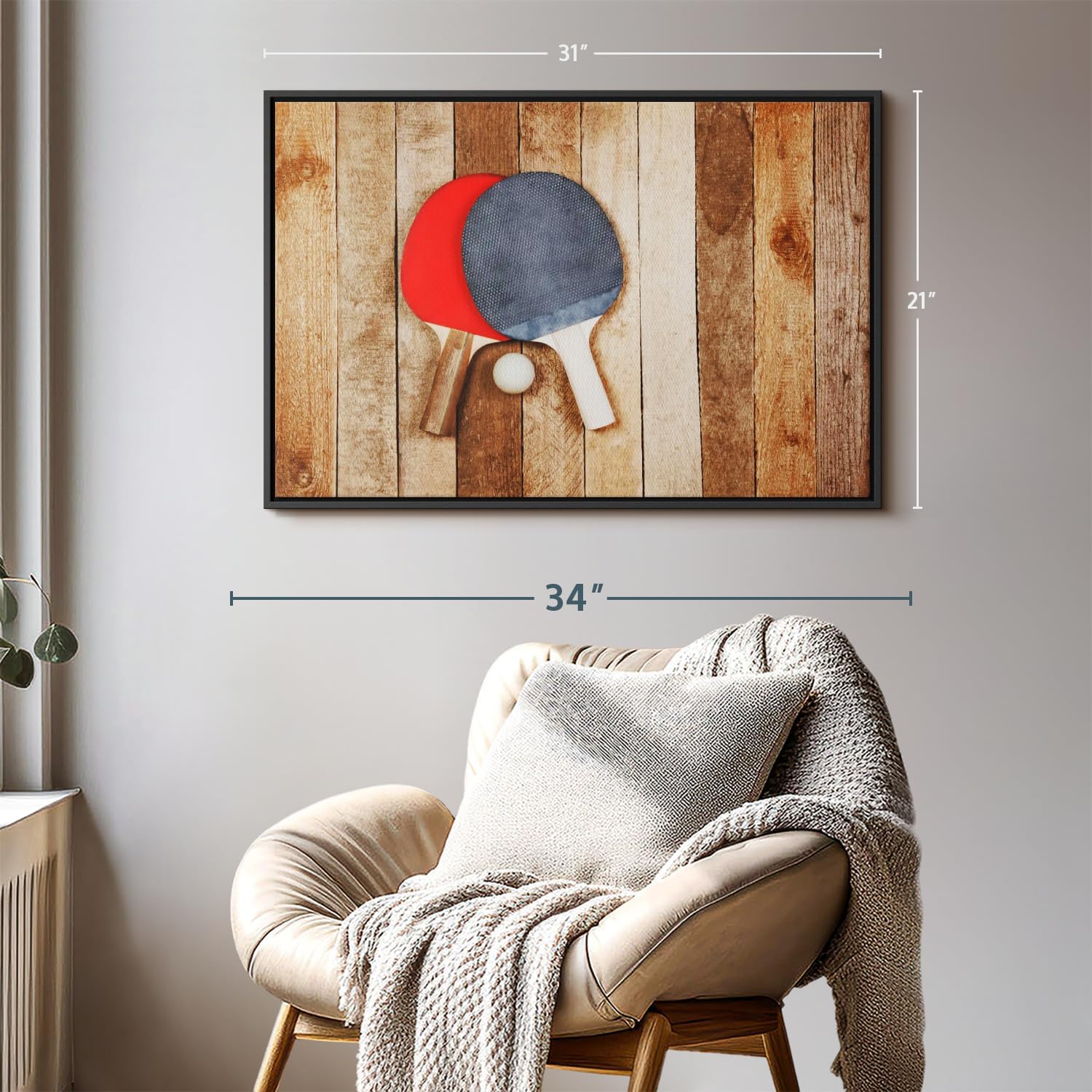 ElephantStock Ping Pong Wall Art - Horizontal Framed Canvas - 1-Piece Living Room Wall Decor