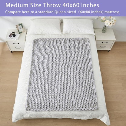 Bigacogo Chunky Knit Throw Blanket for Couch, 40x60 inches, 100% Hand Knitted with Thick Jumbo