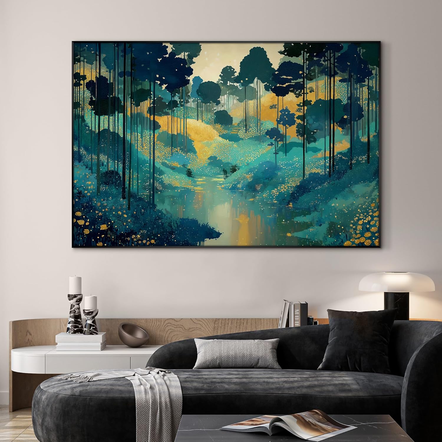 SIGNWIN 46"x72" Extra Large Framed Wall Art Whimsical Fantasy Forest, Vibrant Nature Landscape for