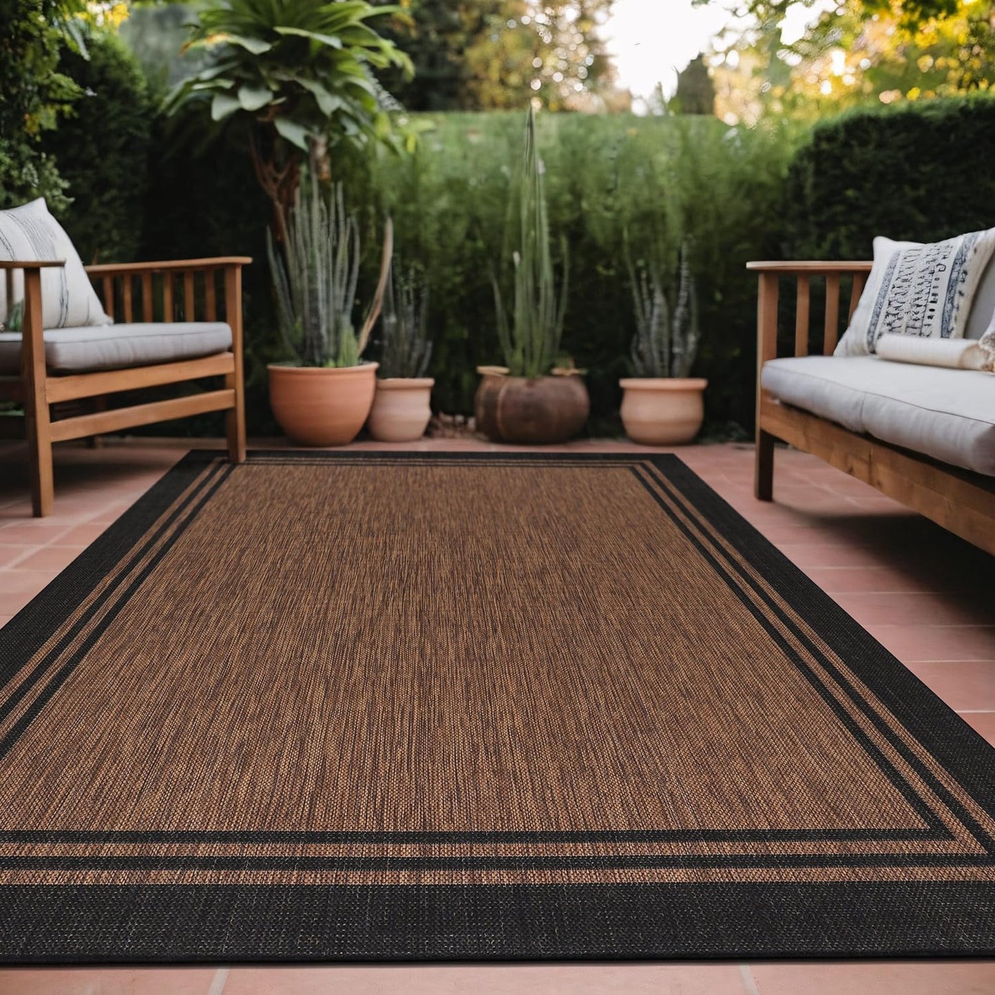 Bordered Outdoor Rug 6x9 Washable Outside Carpet for Indoor Patio Porch Waterproof Easy Cleaning