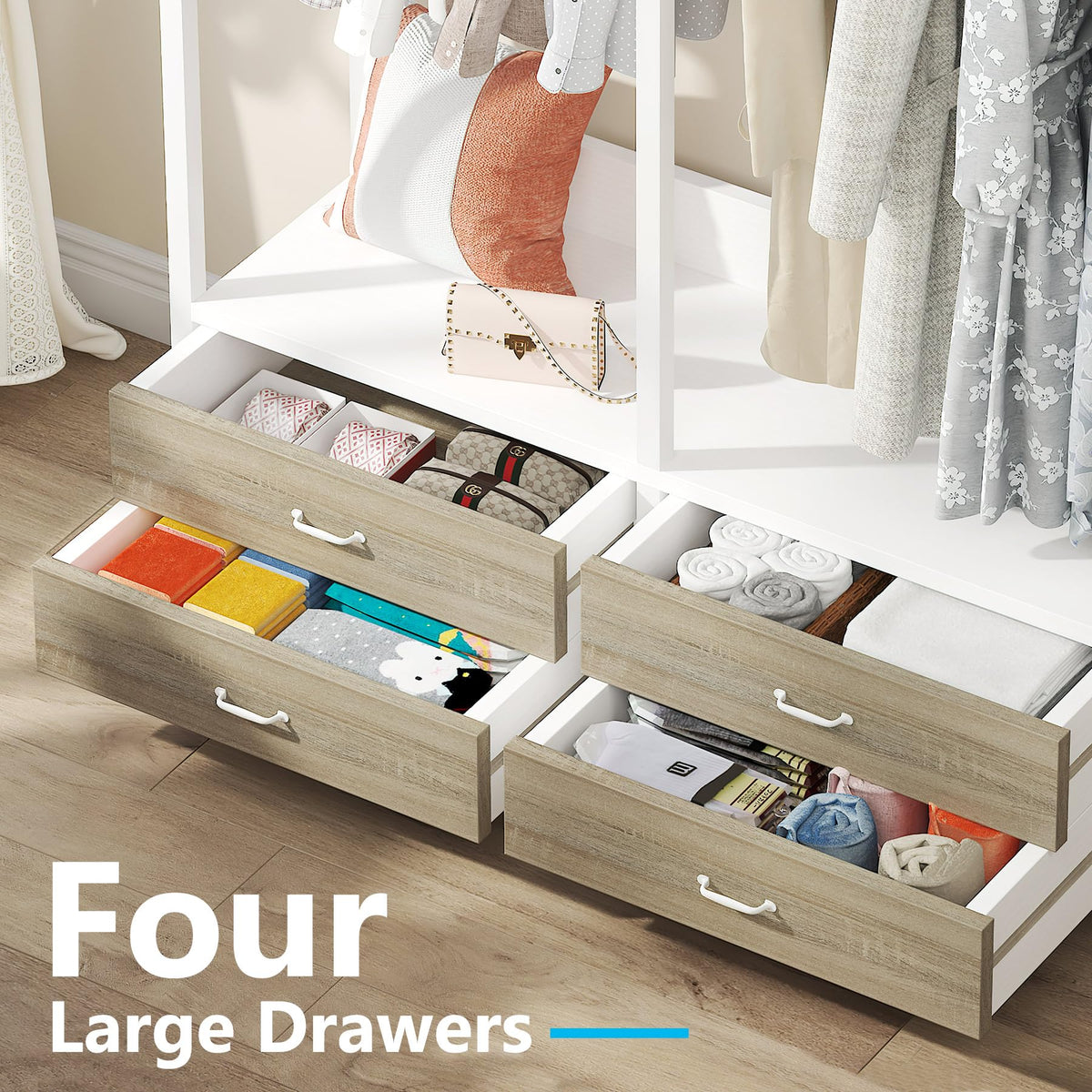 Tribesigns Freestanding Closet Organizer, Garment Rack with 4 Drawers