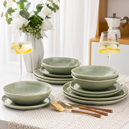 AmorArc Ceramic Dinnerware Sets,Handmade Reactive Glaze Stoneware Plates and Bowls Set,Highly