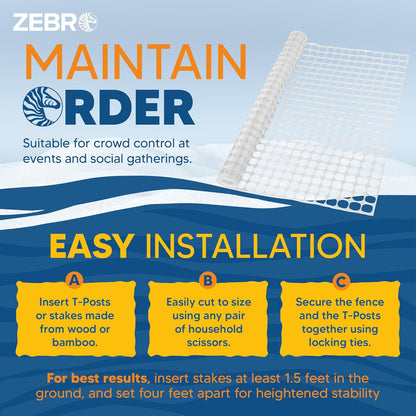 ZEBRO 4' x 50' White Plastic Garden Fence Roll – Standard Duty Safety Netting for Snow, Poultry