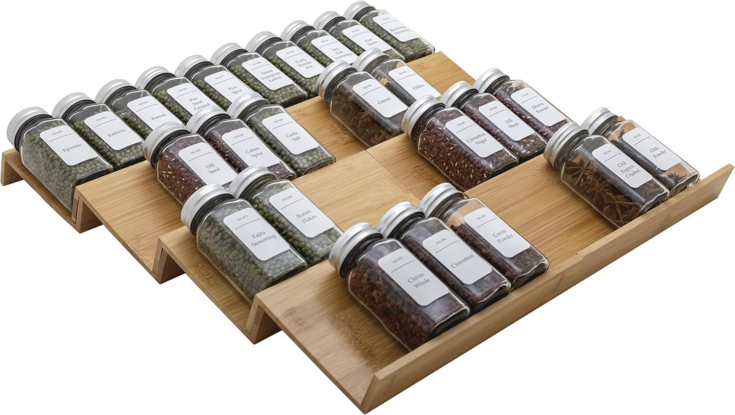 Bamboo Spice Rack Drawer Organizer - 8 Pieces Set- 9" Wide Per Piece - Combine Pieces Into 18" Wide