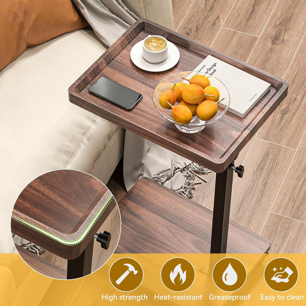 C Table End Table Adjustable Height, 360°Swivel TV Tray Table for Small Spaces, Couch Tables That