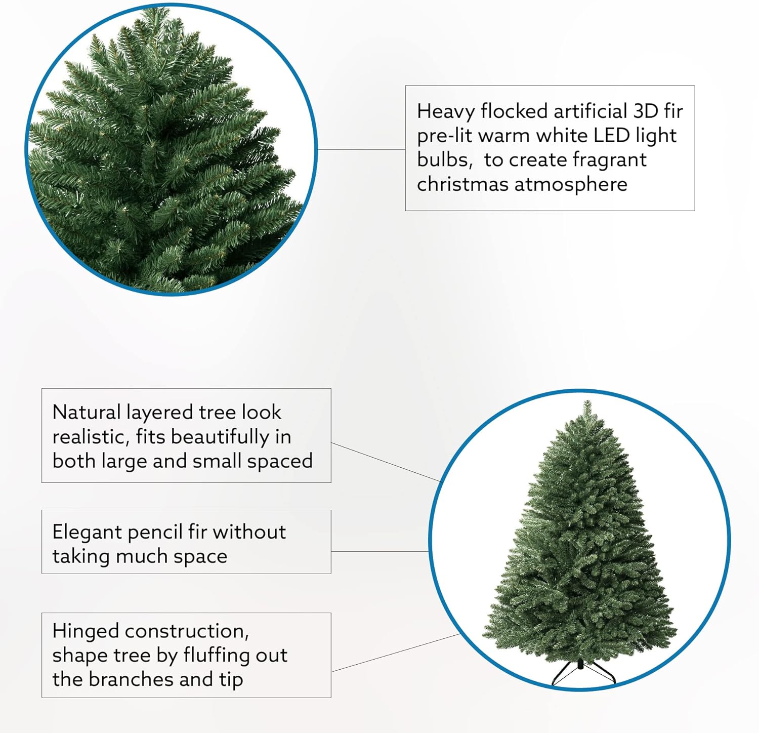 Prague 6.5ft Prelit Artificial Christmas Tree with Foot Pedal, 1197 Branch Tips, 450 Warm Lights