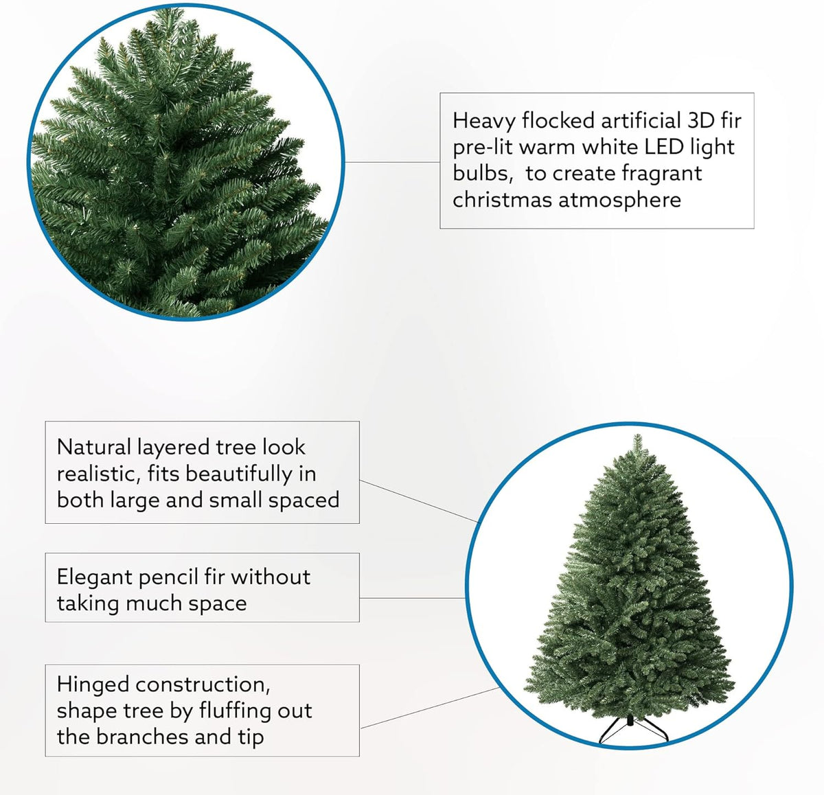 Prague 7.5ft Prelit Artificial Christmas Tree with Foot Pedal, 1717 Branch Tips, 550 Warm Lights