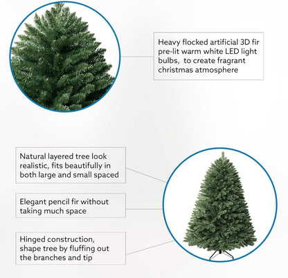 Prague 7.5ft Prelit Artificial Christmas Tree with Foot Pedal, 1717 Branch Tips, 550 Warm Lights