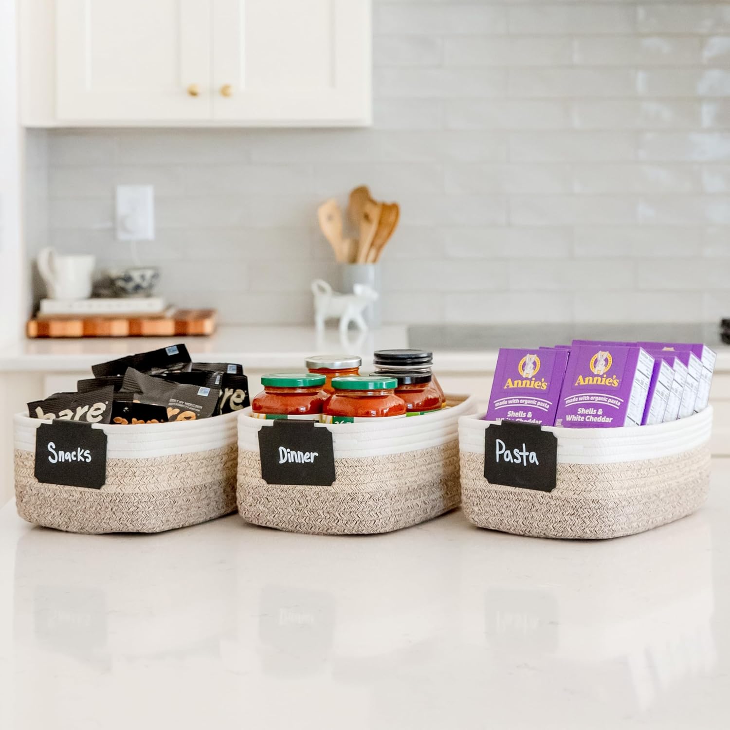 NaturalCozy 11.8"x8"x4.5” Storage Baskets for Shelves 3 Pack | Cotton Rope Woven Small Baskets for